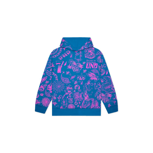 Inked Overall Hoodie in Blue