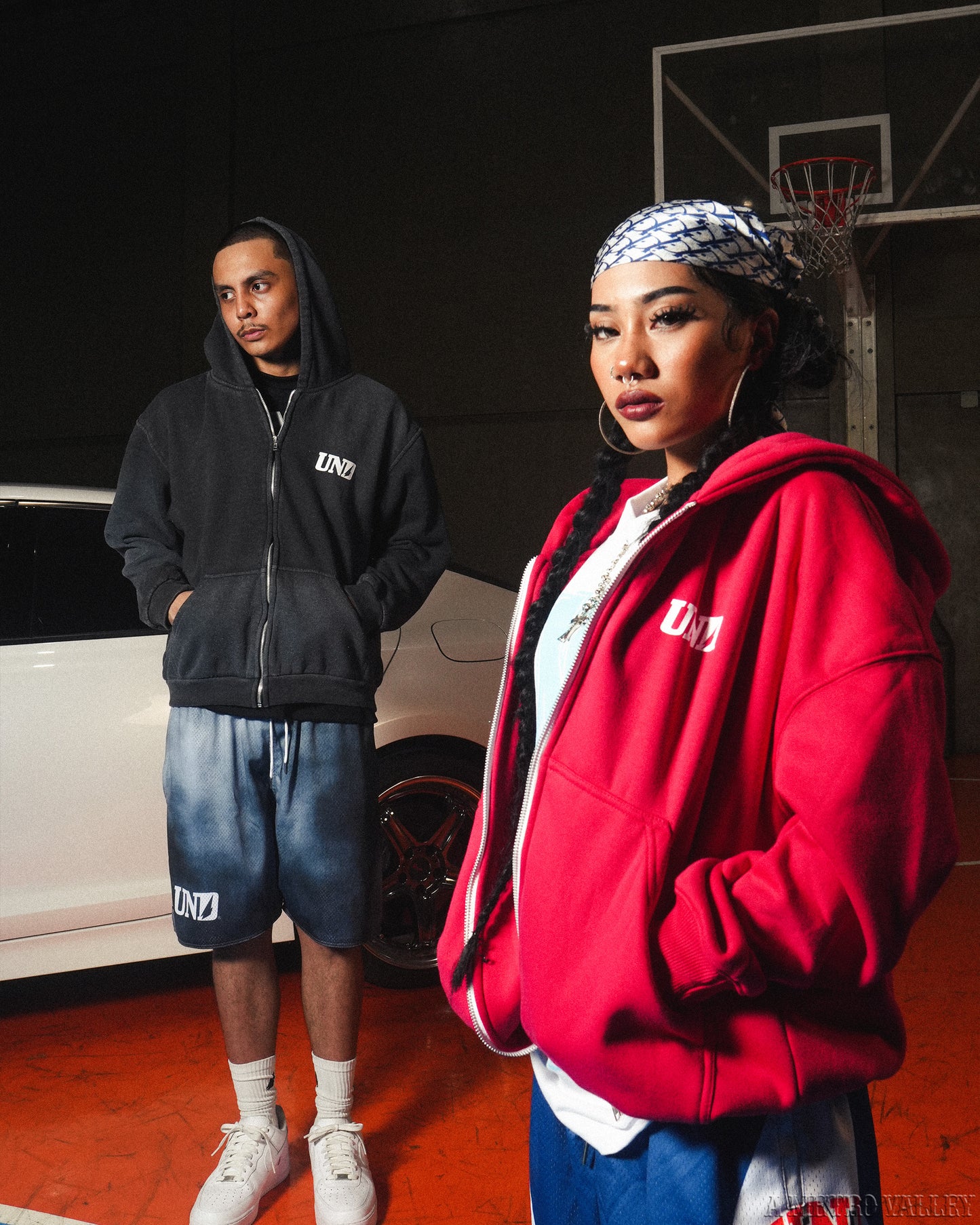 BIGO Embossed Zip up Hoodie Ash