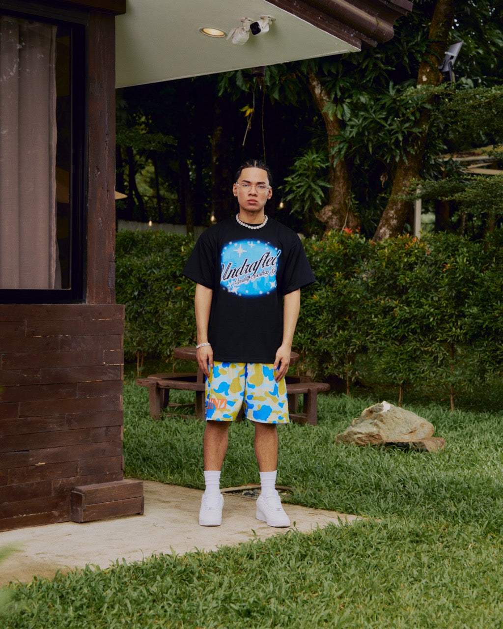 Midnight Blues Brushwork  Tee in Black