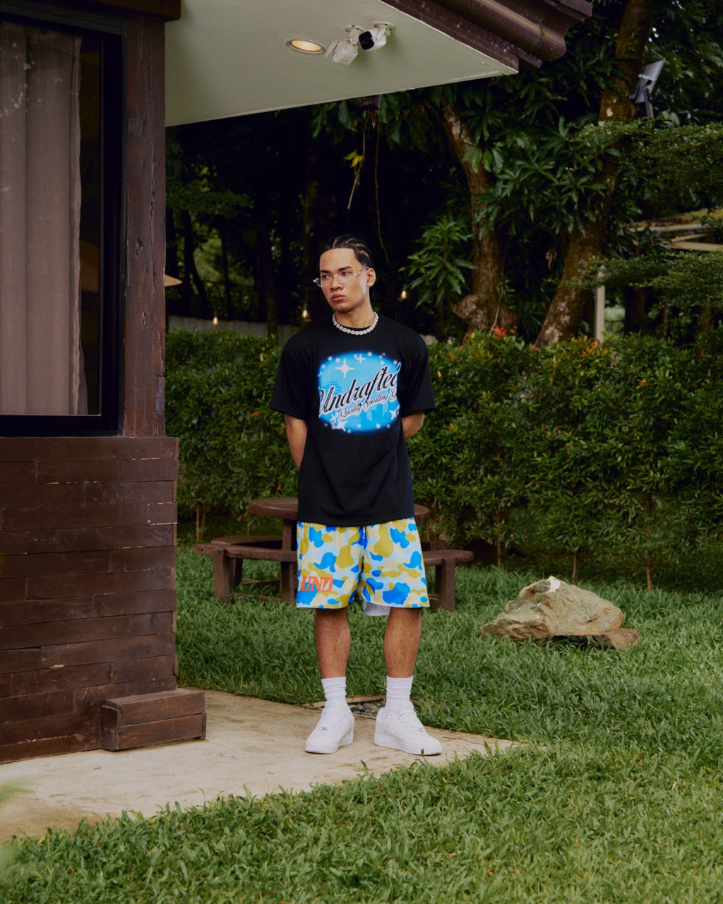 Midnight Blues Brushwork  Tee in Black
