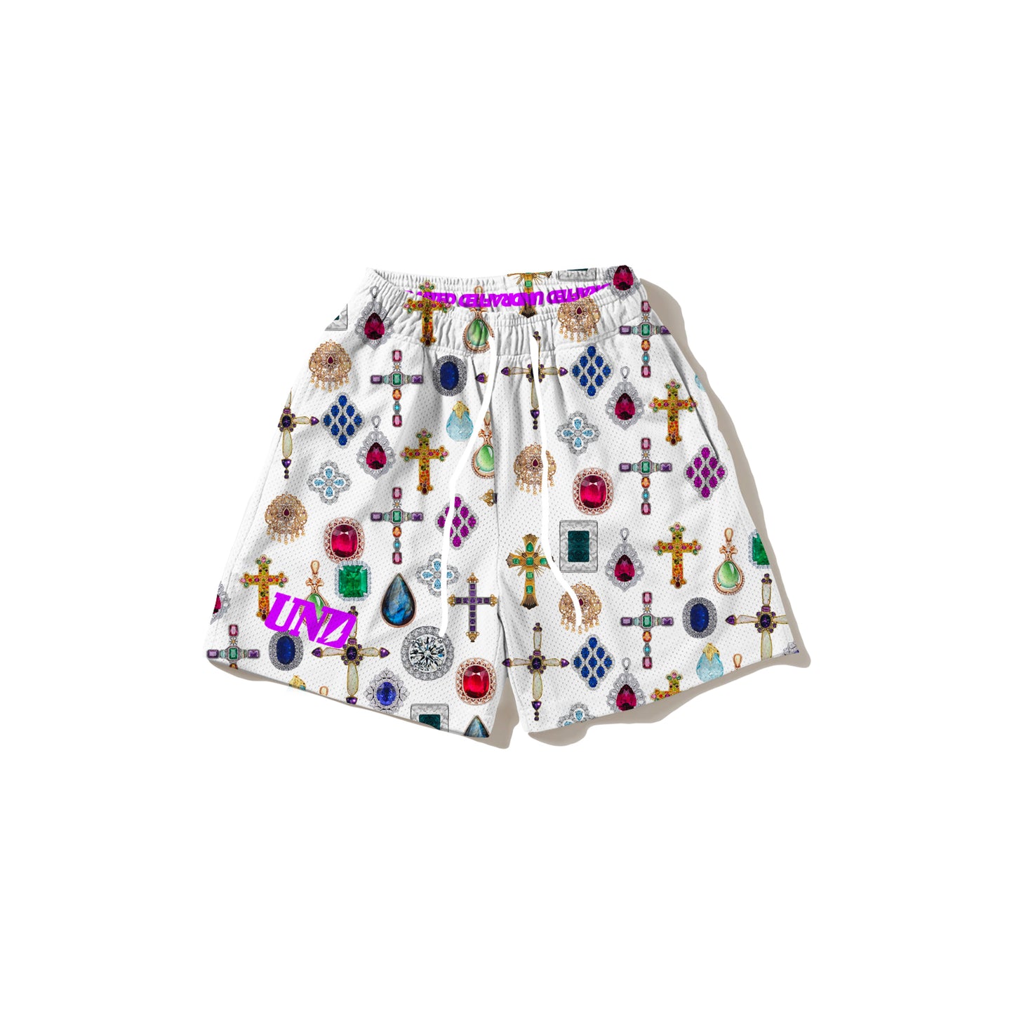 Jewels White Mesh Shorts
