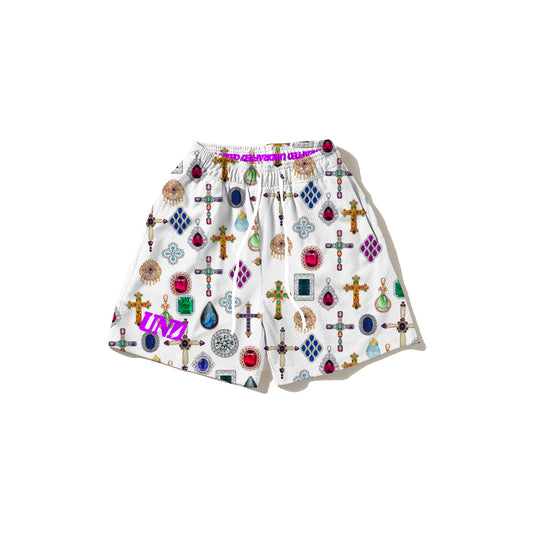 Jewels White Mesh Shorts