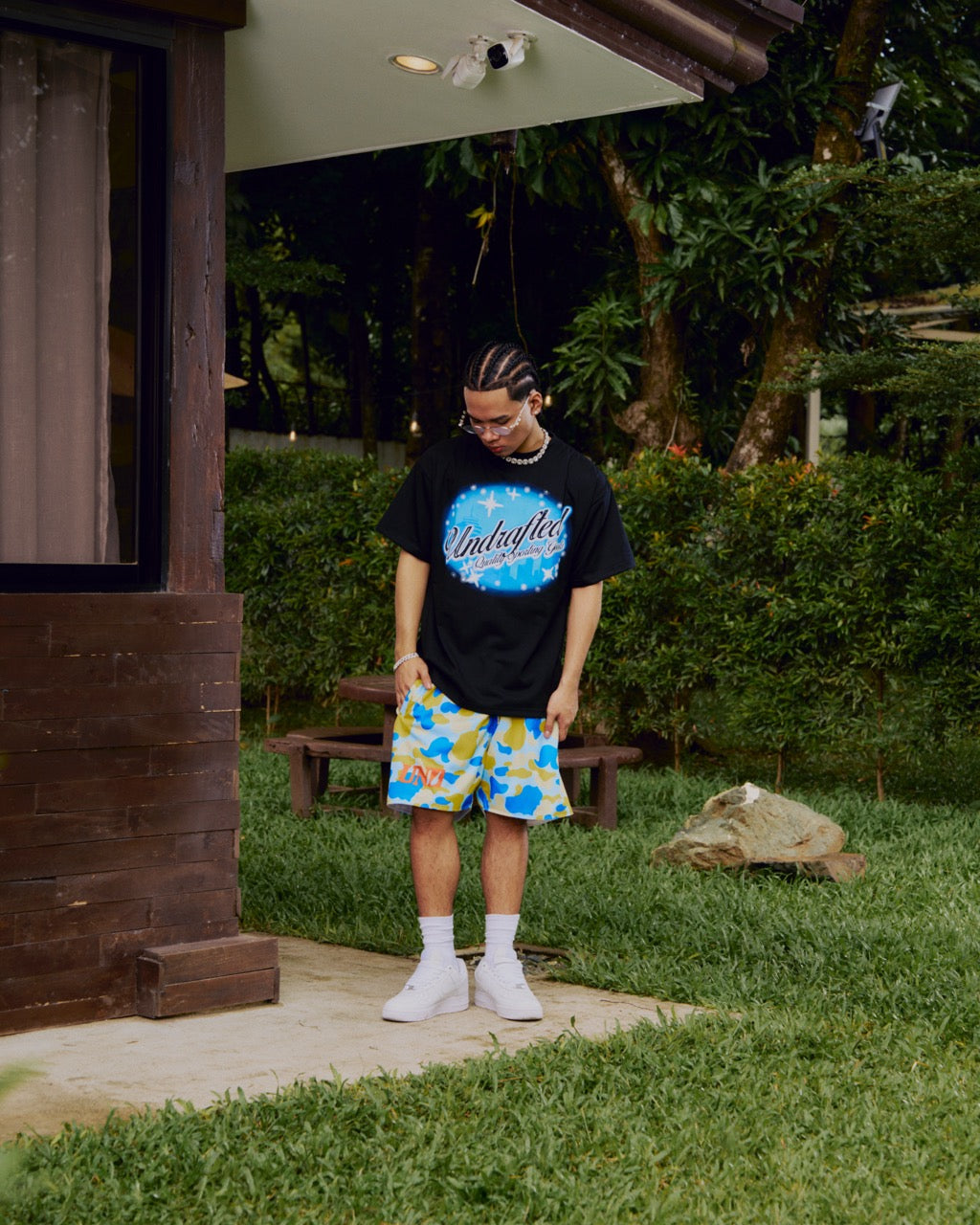 Midnight Blues Brushwork  Tee in Black