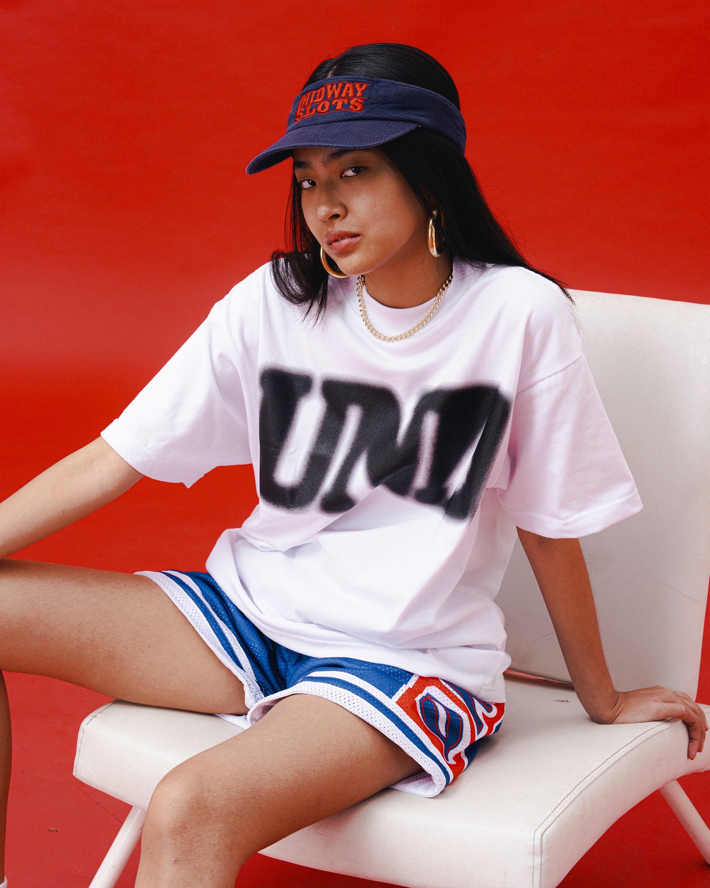 UND Logo Blur Tee in White