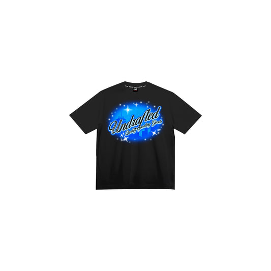 Midnight Blues Brushwork  Tee in Black