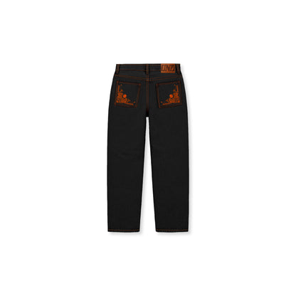 Paisley Twill Straight Leg Pants in Black