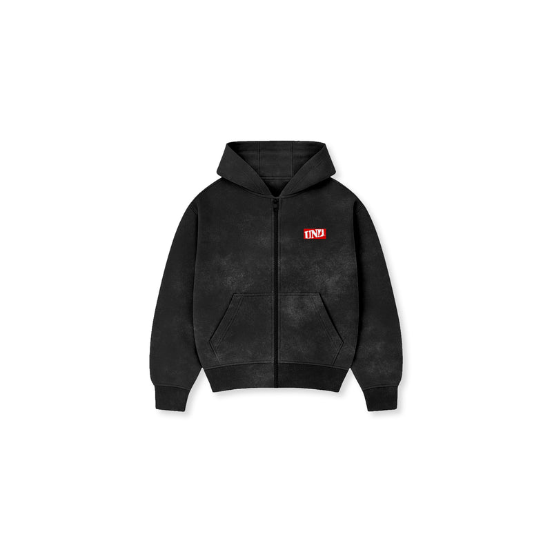 Bound Logo Washed Full-zip Hoodie Black