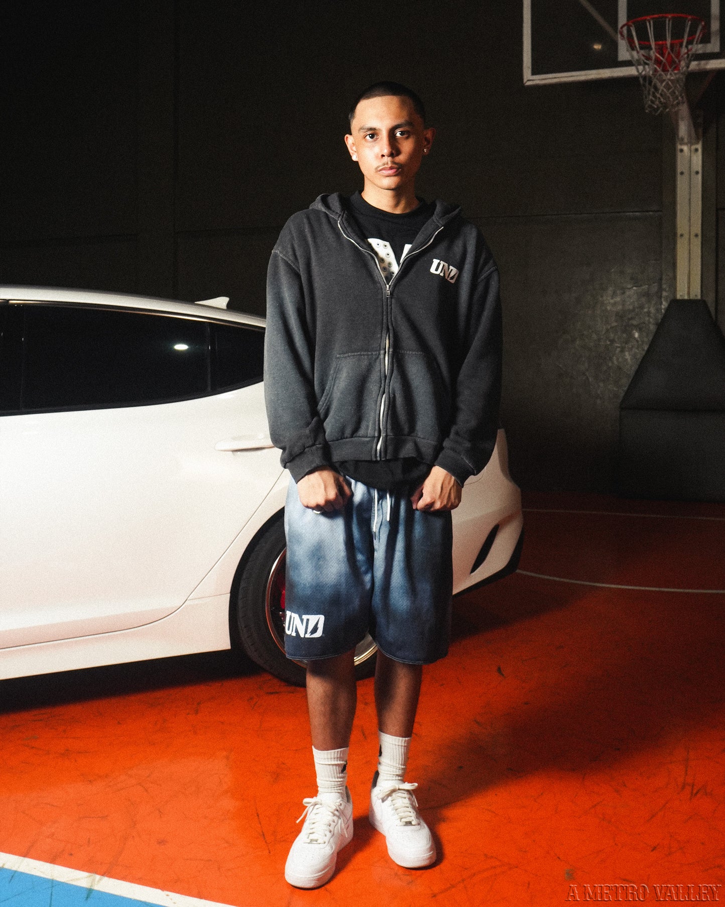 BIGO Embossed Zip up Hoodie Ash