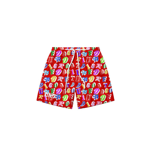 Fancy Baggy Mesh Shorts in Red